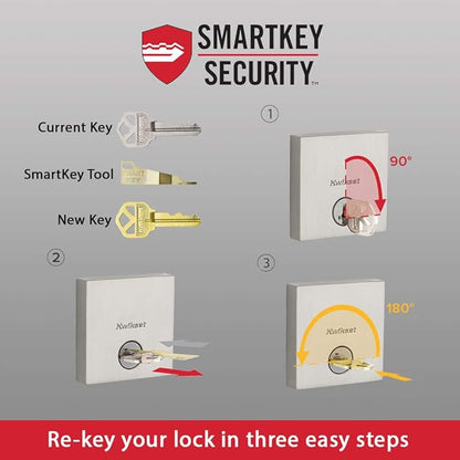 Kwikset Tustin Entry Door Handle with Lock and Key, Secure Keyed Reversible Lever Exterior, For Front Entrance and Bedrooms, Satin Nickel, Pick Resistant Smartkey Rekey Security and Microban
