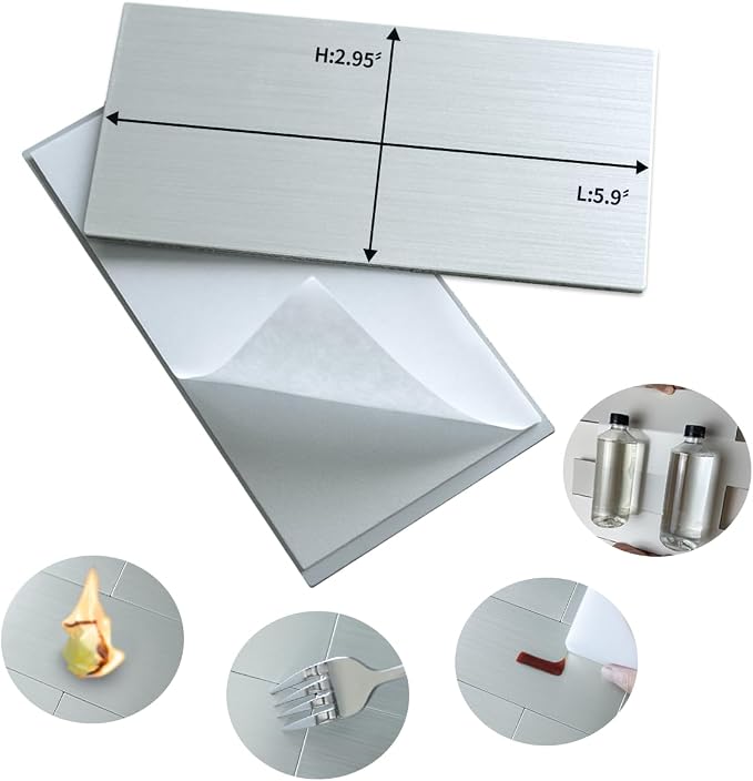 AULIGET 100-Piece Stainless Steel Subway Tile Peel and Stick Backsplash, 3" x 6" Metal Stick on Wall Tiles for Backsplash Kitchen, Bathroom, Laundry Room, Camper, Fireplace