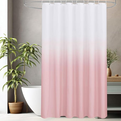 AooHome Fabric Shower Curtains, Cloth Ombre Pink Shower Curtain Sets, Washable Fabric Pink and White Shower Curtain, Rustic Farmhouse Bathroom Shower Curtains, 72x72 Inches