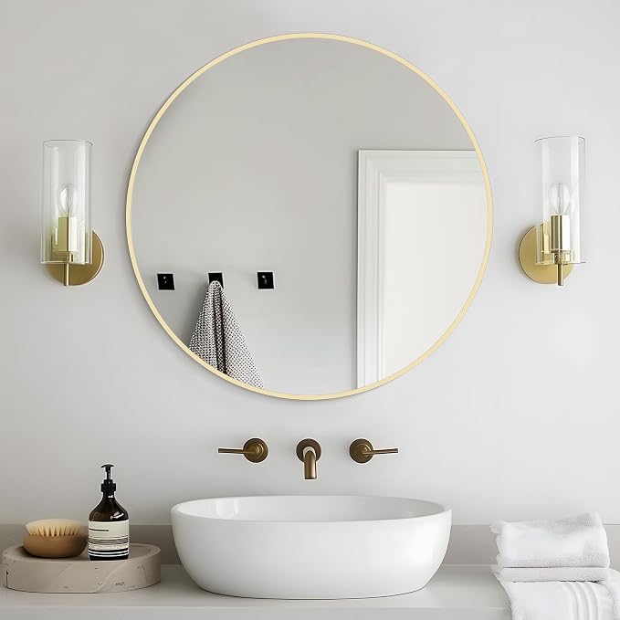 24 inch Round Mirror Gold Circle Wall Mirror for Bathroom with Metal Framed, Round Wall Mirror for Wall Decor, Vanity, Entryway Living Room
