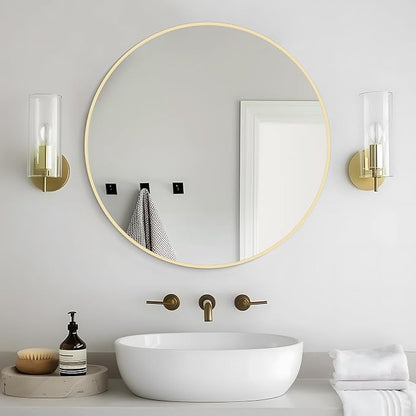 24 inch Round Mirror Gold Circle Wall Mirror for Bathroom with Metal Framed, Round Wall Mirror for Wall Decor, Vanity, Entryway Living Room