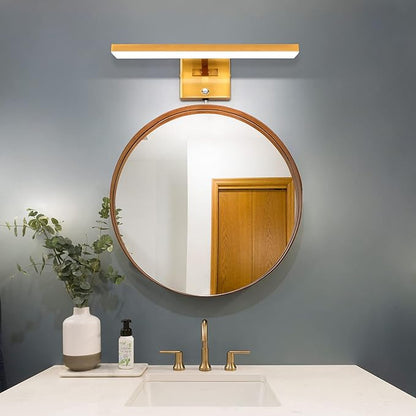 MantoLite Bathroom Lighting Fixtures Over Mirror,Plug in LED Picture Lights for Wall Dimmable Bathroom Vanity Light 15inch Cabinet Wall Sconces with Ajustable Arm Bedside Reading Lamp,Brass,6000K 8W