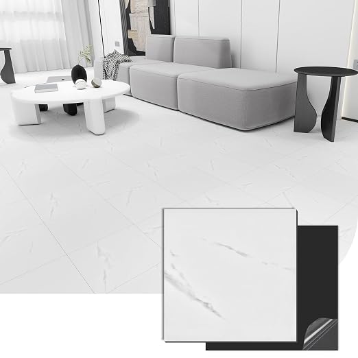 30-Pack 12"x12" Marble Peel and Stick Floor Tiles Waterproof Self Adhesive Vinyl DIY Flooring for Bedroom, Bathroom, Kitchen, RV, Cover 30 Sq. Ft, White Marble