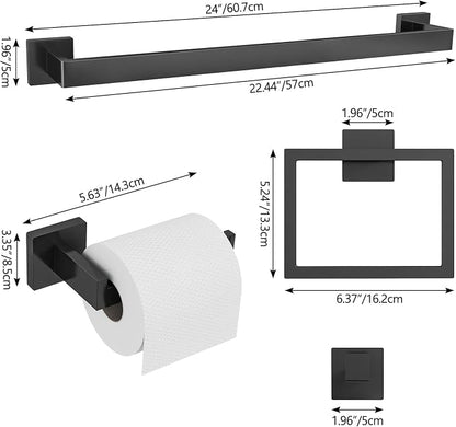 FEILERN 20-Piece Matte Black Bathroom Hardware Set, 24 Inch Towel Bar Set | Towel Racks for Bathroom, Towel Bar, Black Bathroom Accessories, Toilet Paper Holder Wall, Square Towel Ring, Towel Hooks