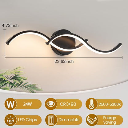 Black Curved Curved 5CCT Bathroom Vanity Light Fixture Over Mirror, 23.62 inch Modern LED Wall Lamp Dimmable Bathroom Light Fixture Modern Wall Sconces