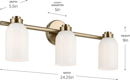 Kichler Shae 24.25" 3-Light Vanity Light with White Opal Glass in Champagne Bronze, for Bathroom Vanity, Powder Room, Over a Mirror, (24.25" W x 9" H), 55202CPZ