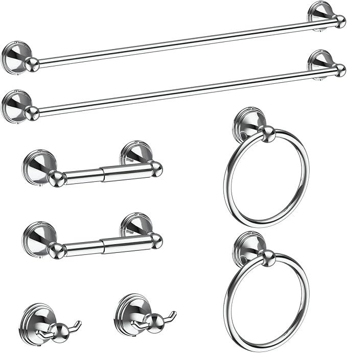 8Pcs Polished Chrome Bathroom Accessories Set Towel Racks for Bathroom | 24 Inch Bath Towel Bar Set, SUS 304 Stainless Steel Bathroom Hardware Set, Towel Racks for Bathroom Wall Mounted