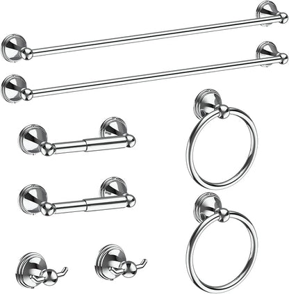 8Pcs Polished Chrome Bathroom Accessories Set Towel Racks for Bathroom | 24 Inch Bath Towel Bar Set, SUS 304 Stainless Steel Bathroom Hardware Set, Towel Racks for Bathroom Wall Mounted