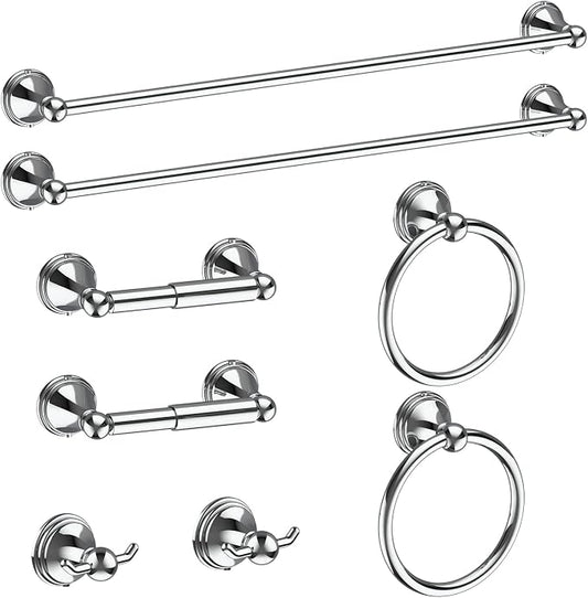 8Pcs Polished Chrome Bathroom Accessories Set Towel Racks for Bathroom | 24 Inch Bath Towel Bar Set, SUS 304 Stainless Steel Bathroom Hardware Set, Towel Racks for Bathroom Wall Mounted