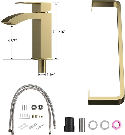 21x12 Inch Wall Mounted Vessel Sink with Gold Faucet and Drain Combo, White Ceramic Rectangle Bathroom Vanity Basin, Modern Floating Lavatory for Small Bathroom