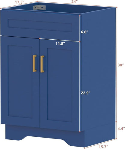 24 Inch Bathroom Vanity, Wooden Double Door Bathroom Sink Storage Cabinet, Freestanding Modern Cabinet Vanity Without Sink (Blue No Sink, 24")