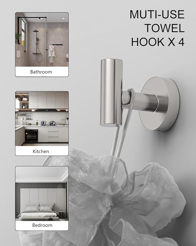 Wall-Mount Towel Bar Bathroom Hardware Accessory Set 12-Piece | Brushed Nickel,Stainless Steel,Wall Mount,Bathroom Hardware Set,Simple DIY installation,Stain-resistant and easy to maintain