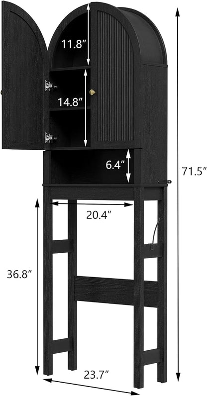HMstone Over The Toilet Storage Cabinet, Arched Bathroom Organizer and Storage with Doors and Adjustable Shelf, Space-Saving Freestanding Bathroom Modern Storage Cabinet Over Toilet (Black)