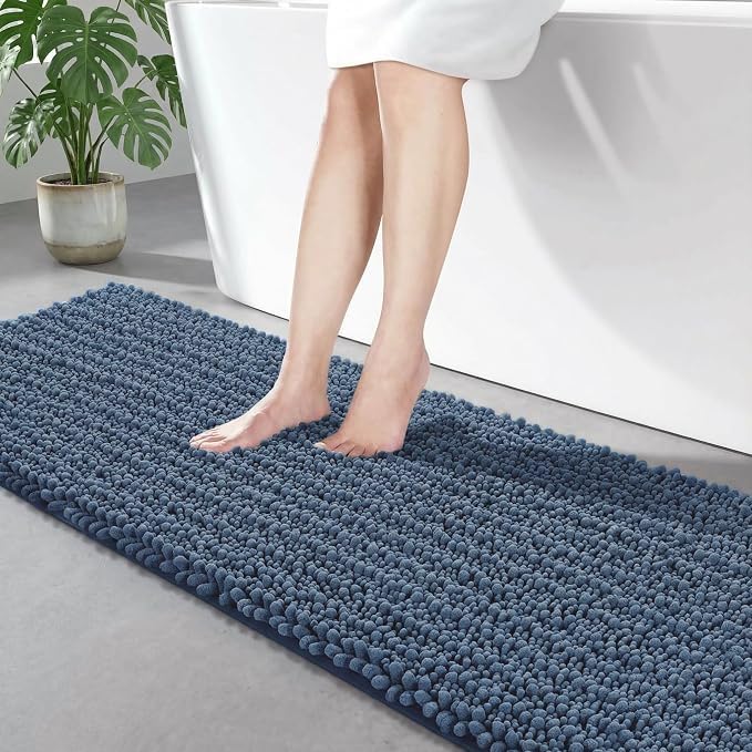 Disolla Blue Bathroom Runner Rug 24x55 Inch - Long Chenille Bath Mat, Extra Soft Shaggy Plush Absorbent Runner, Non-Slip Washable Rug for Tub, Bedside and Kitchen