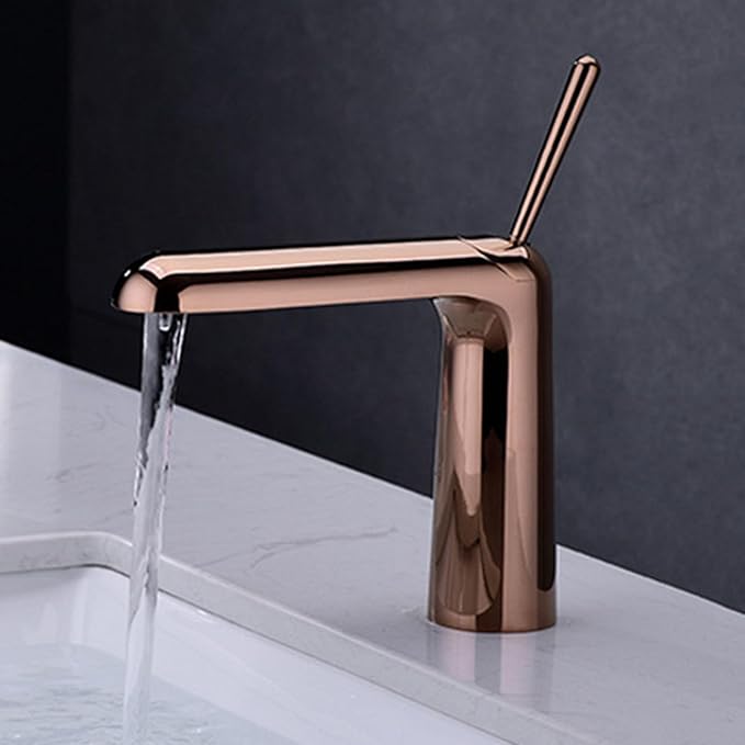 Faucet for Bathroom Sink Single Handle Brass Bathroom Water Faucet Single Hole Rose Gold