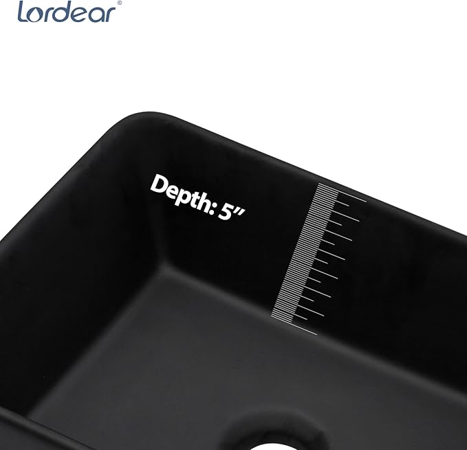 Lordear Black Vessel Sink 19"x15" Bathroom Sink Rectangle Above Counter Black Porcelain Ceramic Vessel Vanity Sink Art Basin