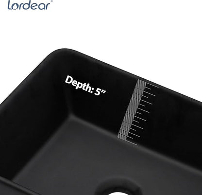 Lordear Black Vessel Sink 19"x15" Bathroom Sink Rectangle Above Counter Black Porcelain Ceramic Vessel Vanity Sink Art Basin