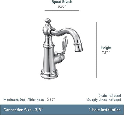 Moen Polished Nickel Weymouth One-Handle Single Hole Traditional Bathroom Sink Faucet with Drain Assembly, S42107NL