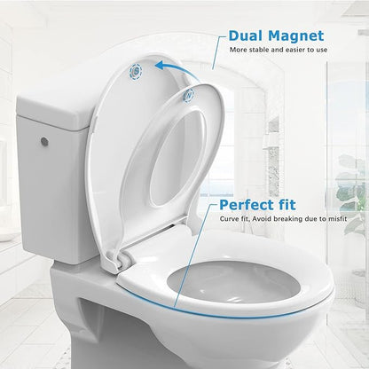 2-Pack White Round Toilet Seats with Built-In Potty Training, Adult and Child Design with Soft Quiet Close, Non-Slip Features, and Magnetic Kids Seat, Easy Installation for Round/Oval Toilets