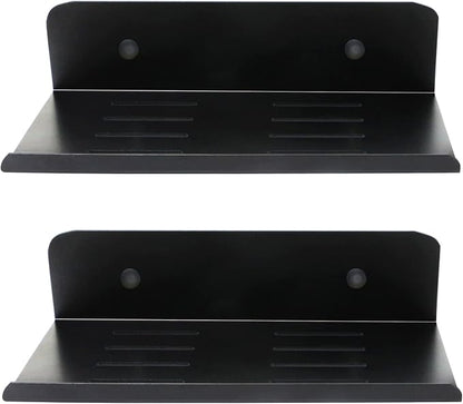 SinLoon 7.8 Inch Small Shelf in Flat Satin Aluminum Bathroom Shelf Wall Mount for Small Speaker Smartphone, Tablet, Toiletries Black 2 Pack