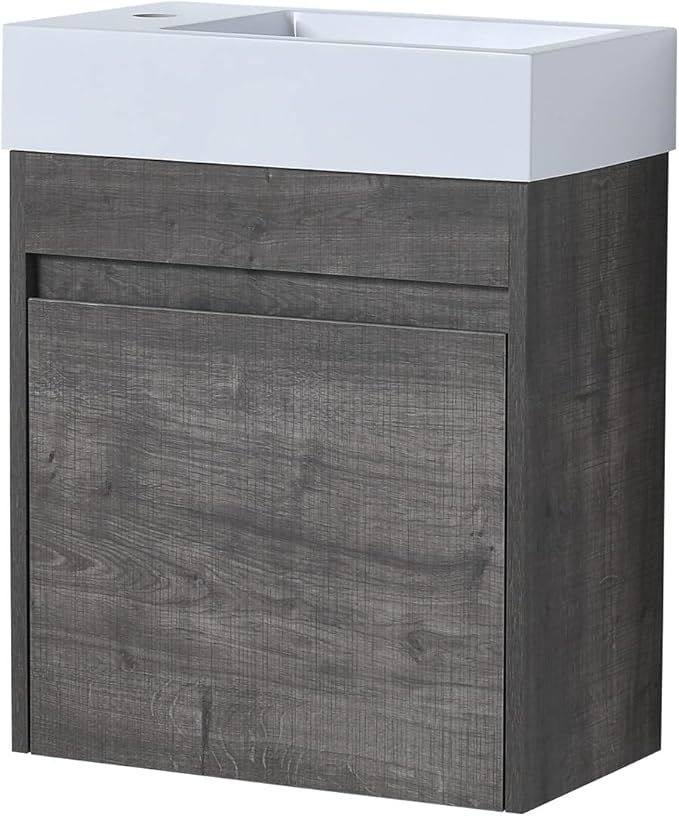 Wall Mount 18 Inch Bathroom Vanity W/Sink Combo for Small Space, Modern Design Vanity Cabinet Gel Basin Countertop, Float Mounting Design Cabinet Set with Single Soft Close Doors (without Faucet)