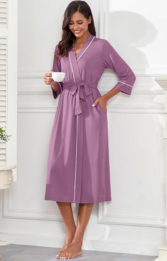 PrinStory Womens Robe Long Knit Bathrobe Lightweight Soft Robes Ladies Bath Robe