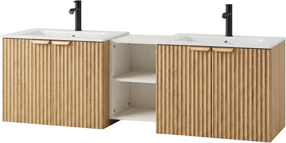60 Inch Floating Bathroom Vanity with Double Sink, Bathroom Double Sink Cabinet with Soft Close Door Waterproof Storage, Wood Color(wt)