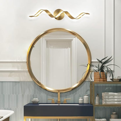 Dimmable Gold Bathroom Light Fixtures, 24 inch Spiral Design Modern LED Bathroom Vanity Lights Over Mirror, 15W Wall Light Fixtures for Living Room Cold White 6000K