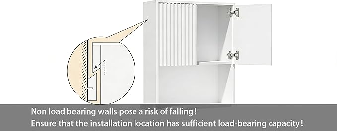 Fluted Bathroom Wall Cabinet Over the Toilet Storage,Wall Mounted Cabinet with Adjustable Shelf,Floating and Hanging Organizer,Kitchen and Laundry Room Storage (White,1 PC)