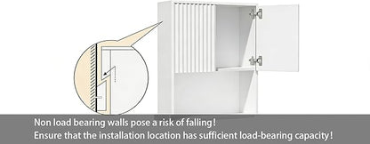 Fluted Bathroom Wall Cabinet Over the Toilet Storage,Wall Mounted Cabinet with Adjustable Shelf,Floating and Hanging Organizer,Kitchen and Laundry Room Storage (White,1 PC)