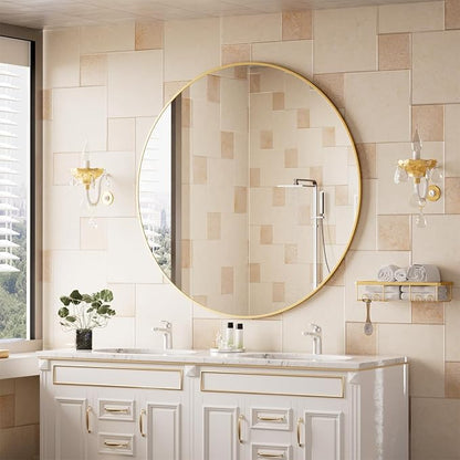 BEAUTYPEAK 42 Inch Round Mirror, Metal Frame Circle Mirror, Gold | Wall Mounted for Entryway, Bathroom, Vanity, Living Room