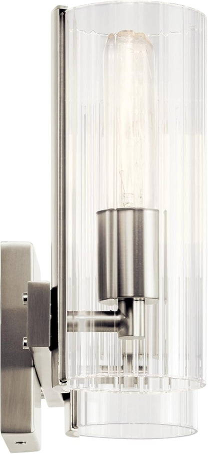 Kichler Jemsa 2 Light Vanity, Modern Light with Clear Fluted Glass in Brushed Nickel for Bathroom or Powder Room (9.75" x 13.75"), 55167NI