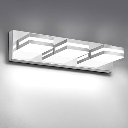 IZORRO LED Modern Bathroom Lights Fixtures(3-Light,Dimmable),Chrome Acrylic Wall Lighting,Vanity Lights for Bathroom Over Mirror - 6000k 16In （No Assembly Required）