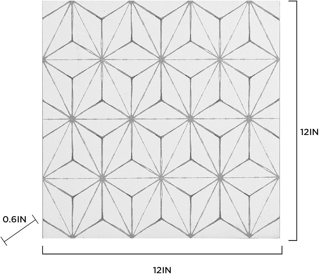 FloorPops FP2481 Kikko Peel Stick Floor Tiles, White & Off-White