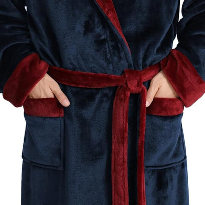 Yurhap Luxury Mens Robe with Hood, Ultra Cozy Fleece Bathrobe for Men, Plush Hooded Robe with Belt & 2 Pockets