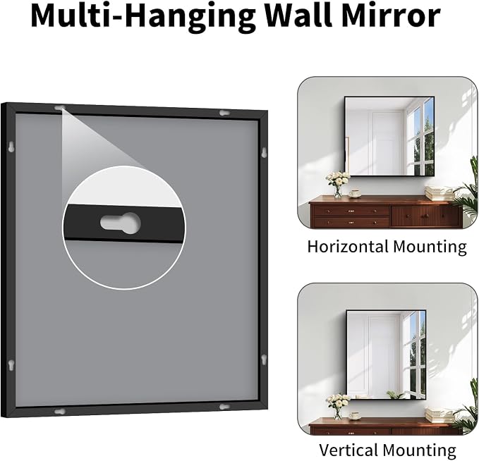 Koonmi Black Bathroom Mirror for Over Sink,Metal Framed 32"x28" Wall Mirror