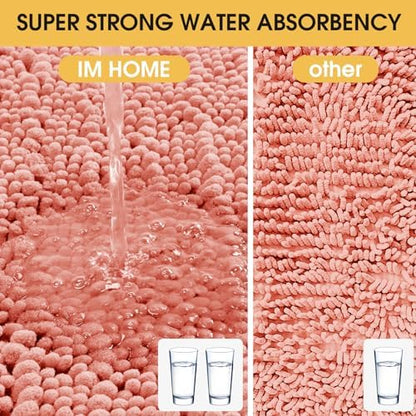 ACCUMTEK Upgrade Luxury Coral Bathroom Rug Mat 59"x20", Ultra Soft Thick Absorbent Bath Mats, Non Slip Chenille Toilet Mat for Bathroom, Bedroom, Kitchen, Shower, Tub