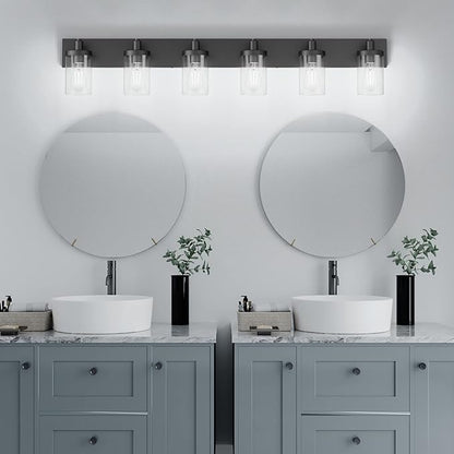Aipsun 48in Vanity Light Black Bathroom Vanity Lighting Fixtures 6 Light Bathroom Light Fixtures with Clear Glass Shade(Exclude Bulb)