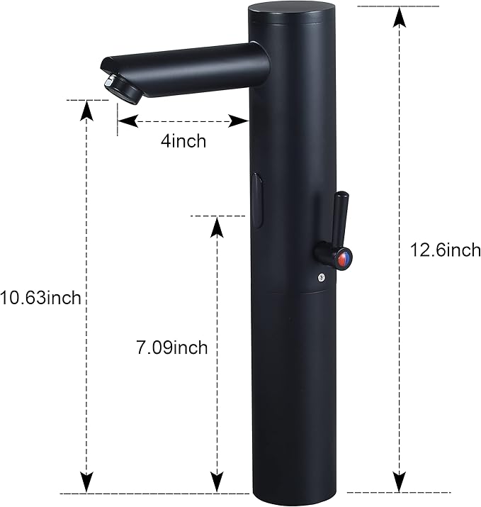 Automatic Touchless Bathroom Sink Faucet Tall Body Motion Activated Sensor Hands Free Commercial Faucets Adjustable Cold Hot 1 Hole Single Handle Basin Vessel Auto Water Mixer（Matte Black）