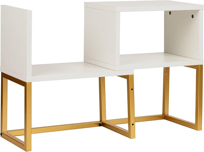 Mind Reader Floating Shelves, Wall-Mounted Office Organizers, Modern MDF Display Storage with Metal Rail, Metal. MDF, Set of 2, White