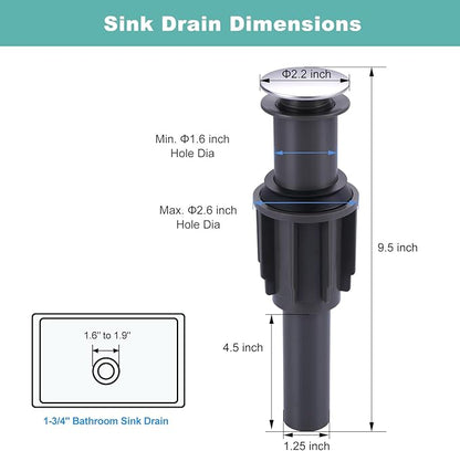 Bathroom Sink Drain Without Overflow, ARCORA Chrome Pop Up Drain for Vessel Sink Clicker Drain Stopper