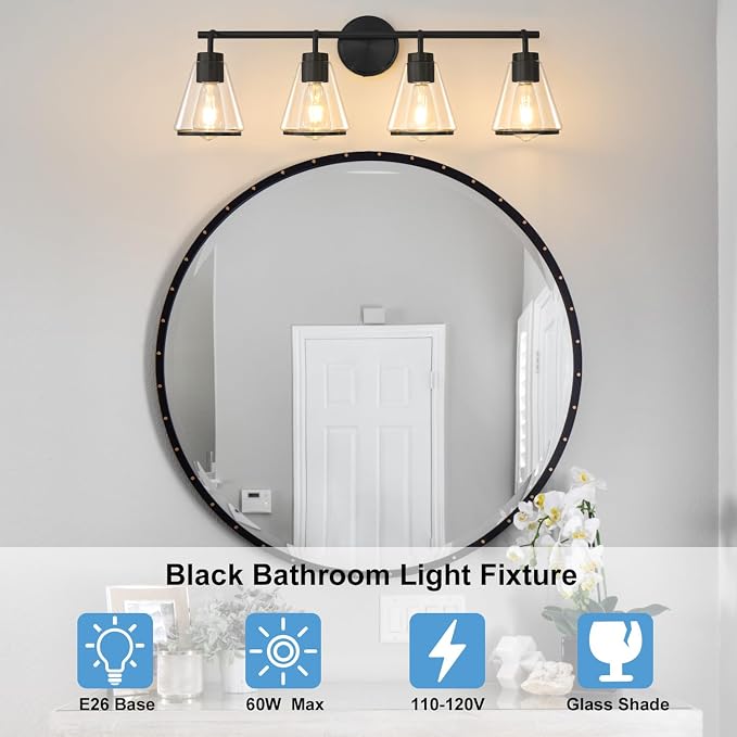30" Black Bathroom Light Fixtures 4 Light Bathroom Vanity Lights Over Mirror