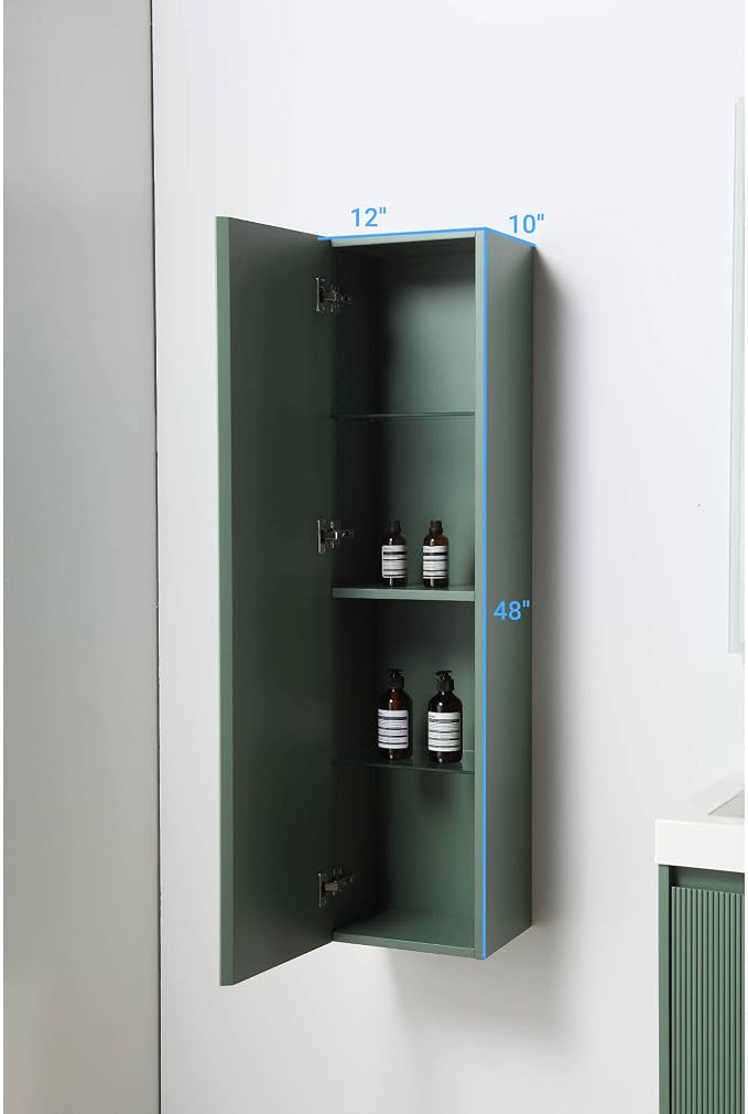 Blossom 48 Inch Bathroom Vanity with Sink and 2 Side Cabinets, All Wood Wall Mounted Floating Bathroom Vanity Cabinet with Acrylic Sink, Soft-Close Drawers, Bathroom Vanities, Aventurine Green