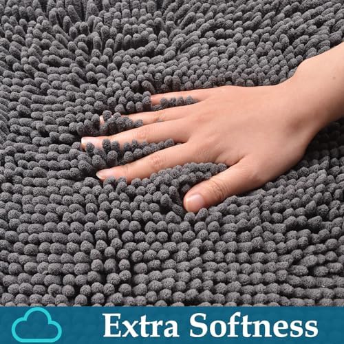 Bathroom Rugs Set 2 Piece Bathroom Mats Bath Rugs Non Slip Bath Rugs for Bathrooms, Thick Soft Chenille Rug Set, Bathtub Mats, Ultra Absorbent Bath Carpet, Shaggy Bathrooms Floor Mat, Deep Grey