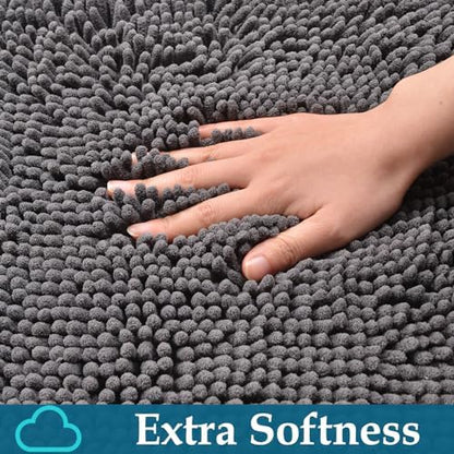 Bathroom Rugs Set 2 Piece Bathroom Mats Bath Rugs Non Slip Bath Rugs for Bathrooms, Thick Soft Chenille Rug Set, Bathtub Mats, Ultra Absorbent Bath Carpet, Shaggy Bathrooms Floor Mat, Deep Grey
