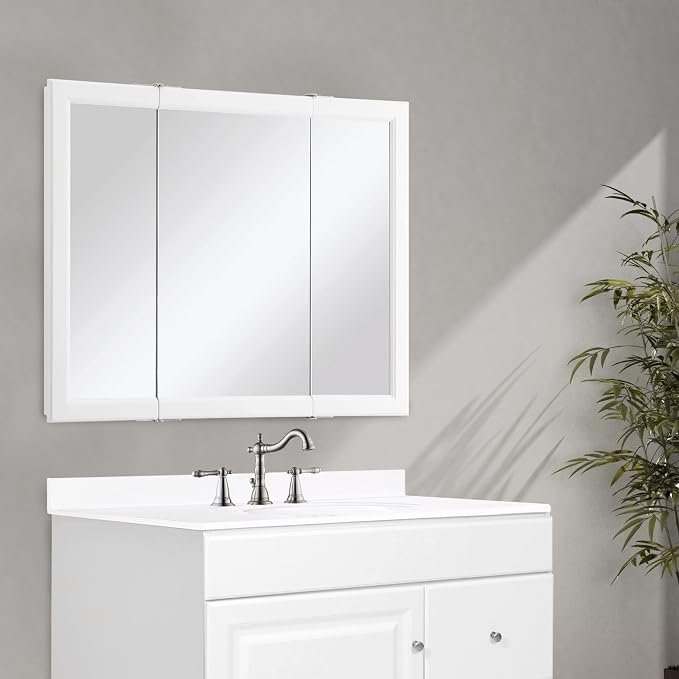 Design House Wyndham Tri-View Medicine Cabinet, 36", White | Wall Mount, Transitional, Wood, Bath, 545103-WHT