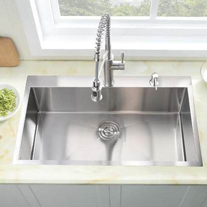33x19 Drop in Kitchen Sink Single Bowl Stainless Steel Sink | 33 Inch Kitchen Sink Top Mount 16 Gauge Single Bowl Deep Basin with Drain Strainer