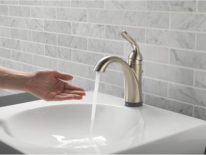 Delta Faucet Lahara Single Hole Bathroom Faucet with Touchless Technology, Brushed Nickel Bathroom Sink Faucet, Single Handle Bathroom Faucet, Bath Faucet, Push Pop-Up Drain, Stainless 538T-SS-DST