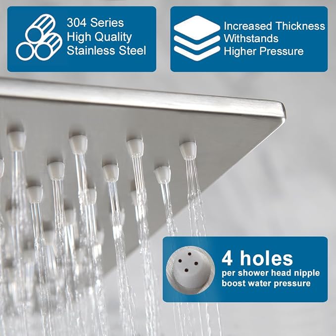 Shower Tub Faucet Set Brushed Nickel Bathroom Shower System with Tub Spout Wall Mounted Rainfall 10 Inch Thickened Shower Head and Handle Set Include Shower Valve and Trim Kit