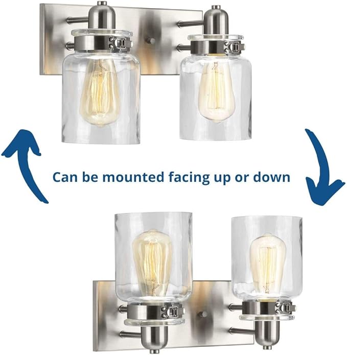 Progress Lighting P300046-009 Calhoun Collection Clear Glass Farmhouse Bath Vanity Light, 2-Light, Brushed Nickel
